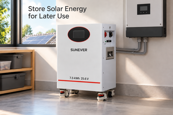 SUNEVER 7.68kWh 25.6V 300Ah Baterai Lithium LiFePO4 untuk Penyimpanan Energi Rumah dan Daya Cadangan Off-Grid