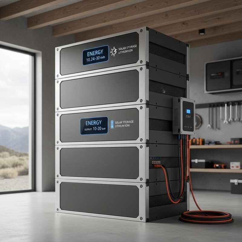 Energi 10,24 kWh sampai 30 kWh Baterai penyimpanan surya Lithium ion Output Power Range 10 sampai 20 KWh Off Grid Power Storage System