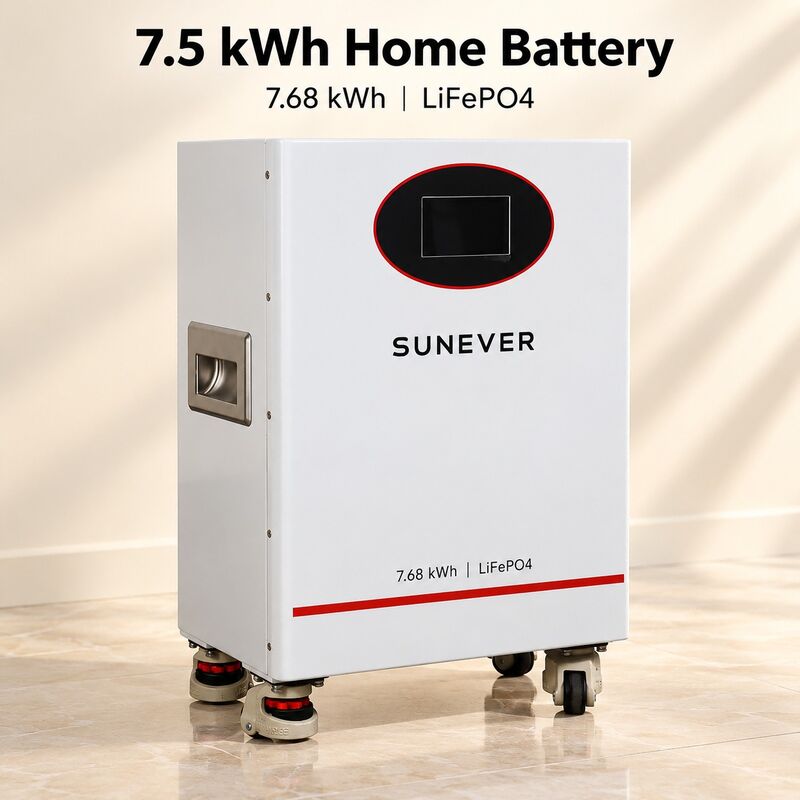 SUNEVER 7.68kWh 25.6V 300Ah Baterai Lithium LiFePO4 untuk Penyimpanan Energi Rumah dan Daya Cadangan Off-Grid